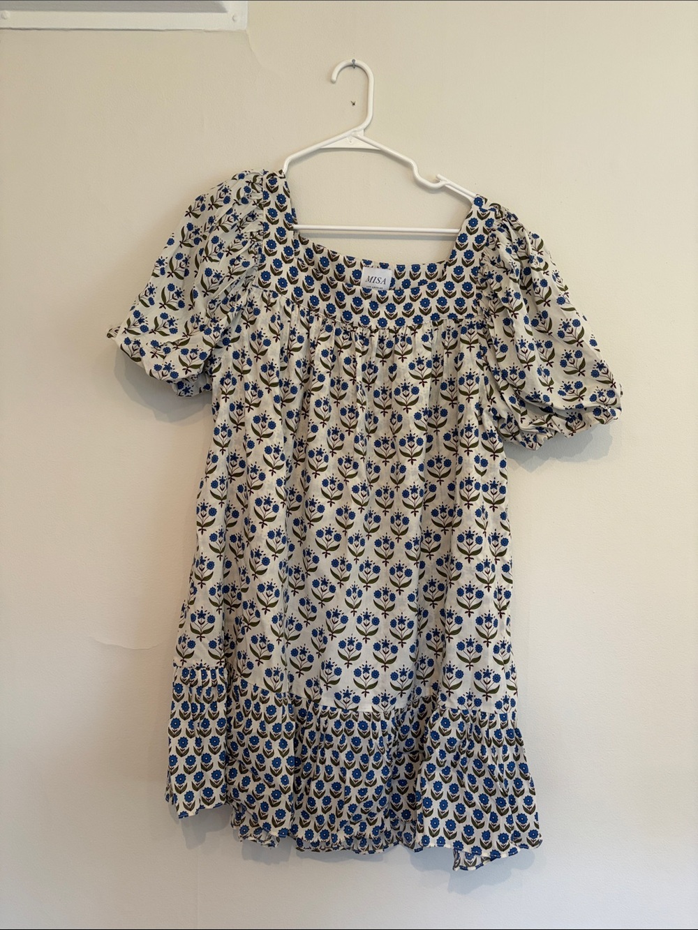 Misa Los Angeles Cream Dress with Blue Floral Print
